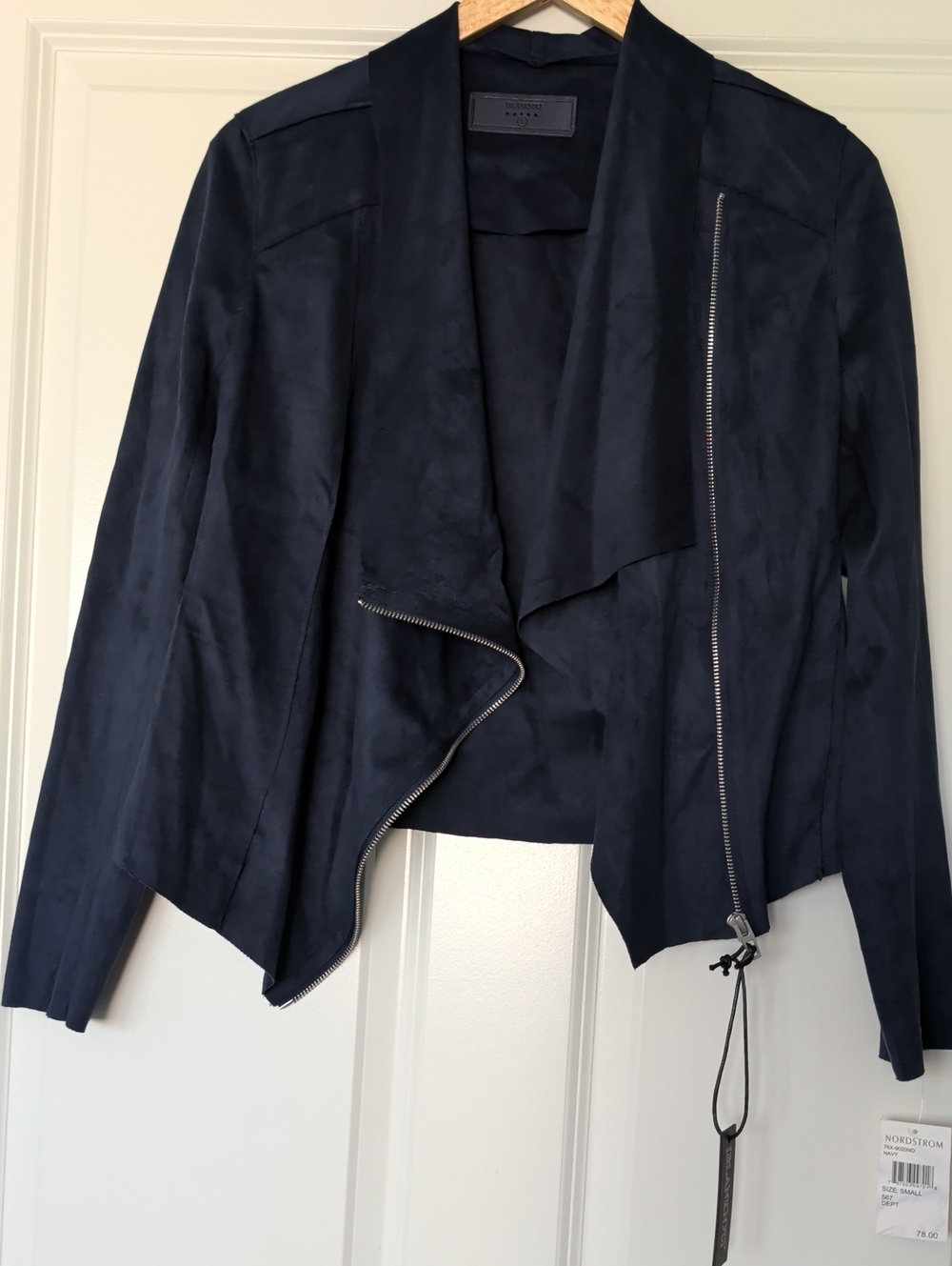 Blank NYC Navy Faux-Suede Draped Zip Jacket